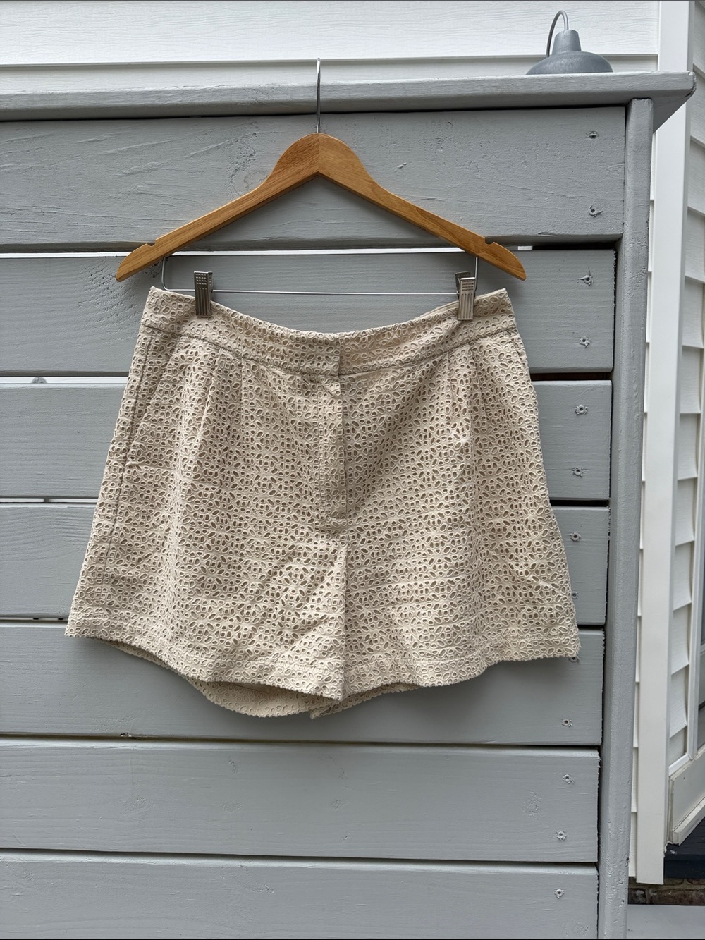 Theory Cream Eyelet Shorts